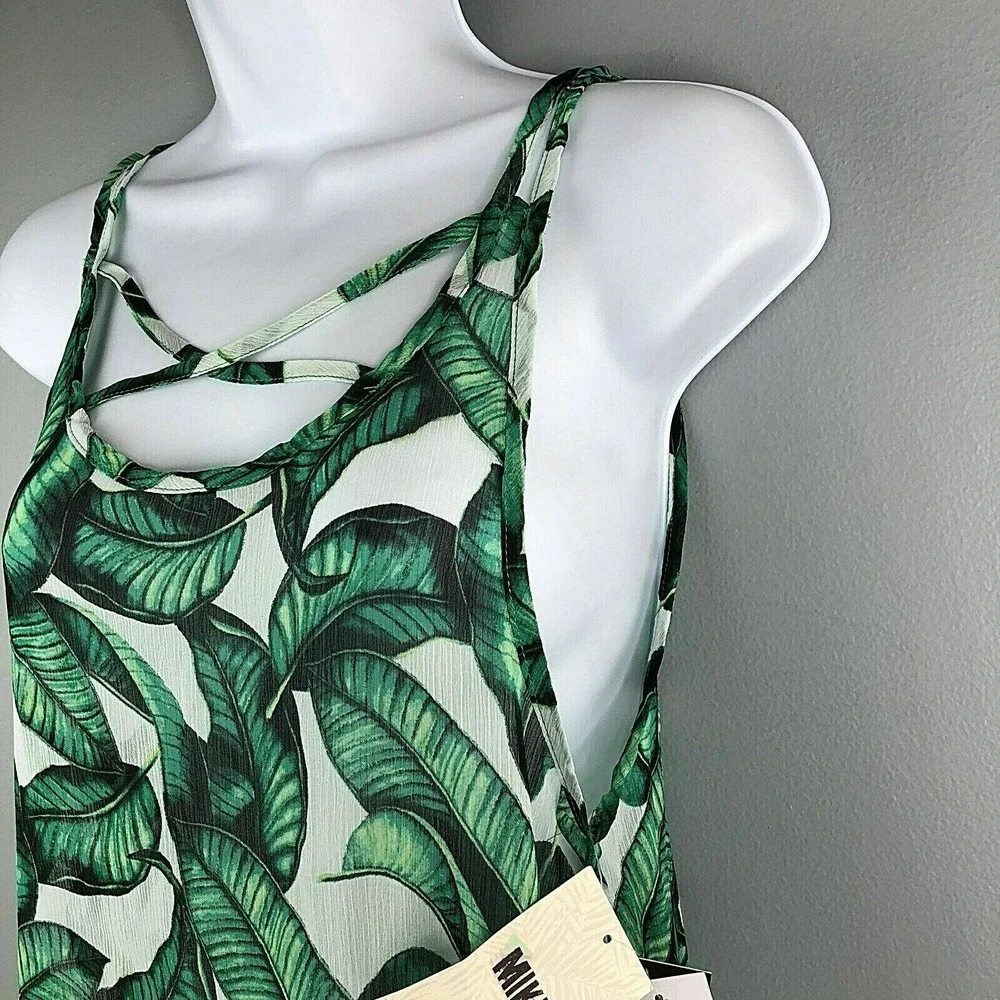 Miken Leaf Print Ruffle Hem‎ Swimsuit Cover-up Dress Women's Size Small NEW
